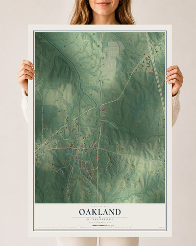 Map of Oakland, Mississippi, 24 x 36 inch unframed archival matte print