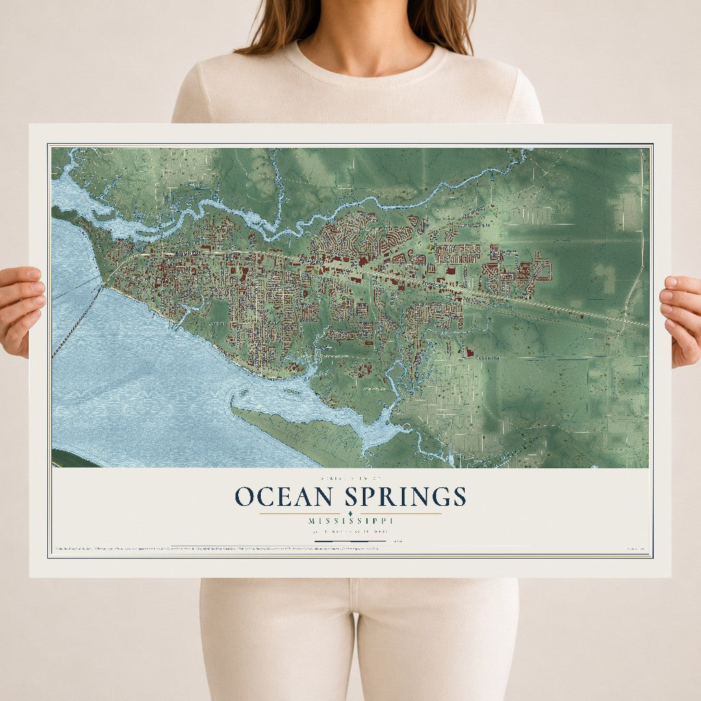 Map of Ocean Springs, Mississippi, 18 x 24 inch unframed archival matte print