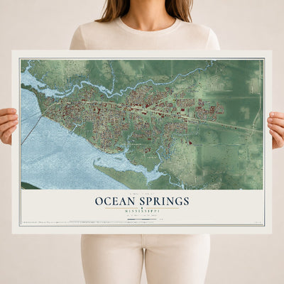 Map of Ocean Springs, Mississippi, 18 x 24 inch unframed archival matte print