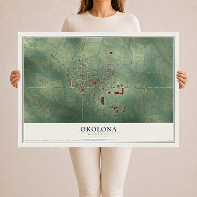 Map of Okolona, Mississippi, 24 x 36 inch unframed archival matte print