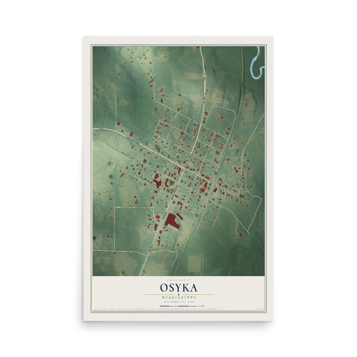 Map of Osyka, Mississippi, 12 x 18 inch unframed archival matte print