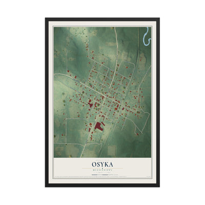 Map of Osyka, Mississippi, 12 x 18 inch print in a black wood frame