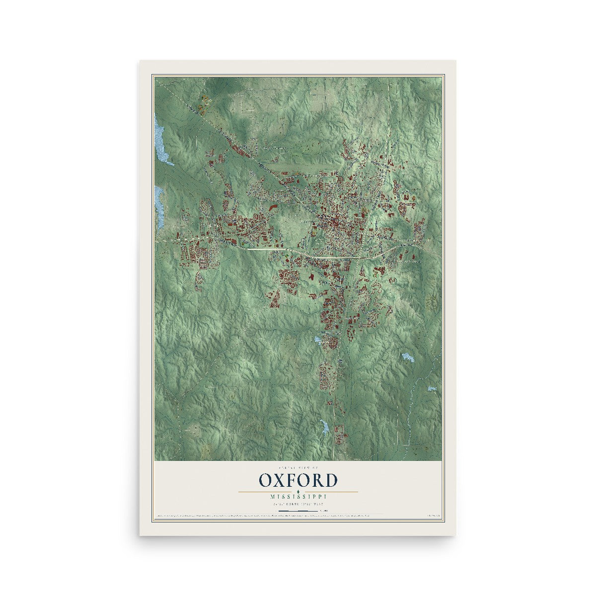 Map of Oxford, Mississippi, 12 x 18 inch unframed archival matte print