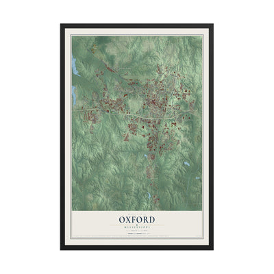 Map of Oxford, Mississippi, 12 x 18 inch print in a black wood frame