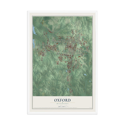 Map of Oxford, Mississippi, 12 x 18 inch print in a white wood frame