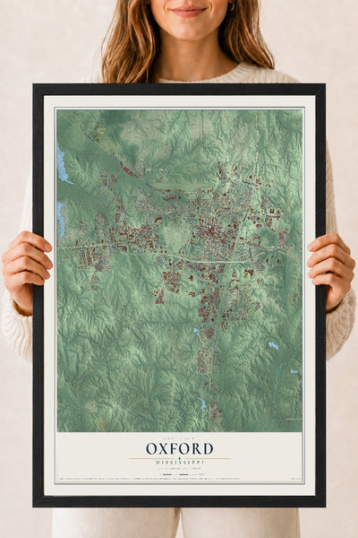 Map of Oxford, Mississippi, 18 x 24 inch print in a black wood frame