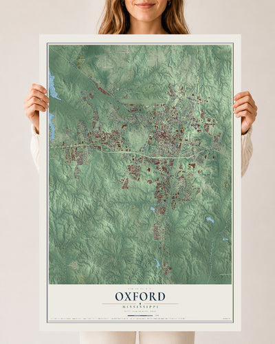 Map of Oxford, Mississippi, 24 x 36 inch unframed archival matte print