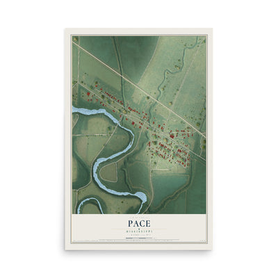Map of Pace, Mississippi, 12 x 18 inch unframed archival matte print
