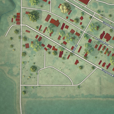 Close-up of the map of Pace, Mississippi print showing street and building detail