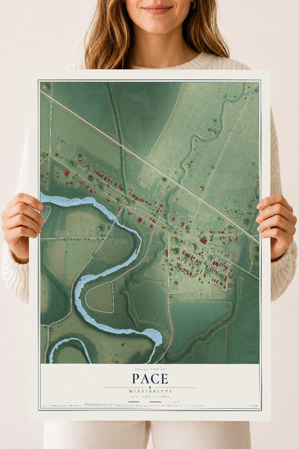 Map of Pace, Mississippi, 18 x 24 inch unframed archival matte print