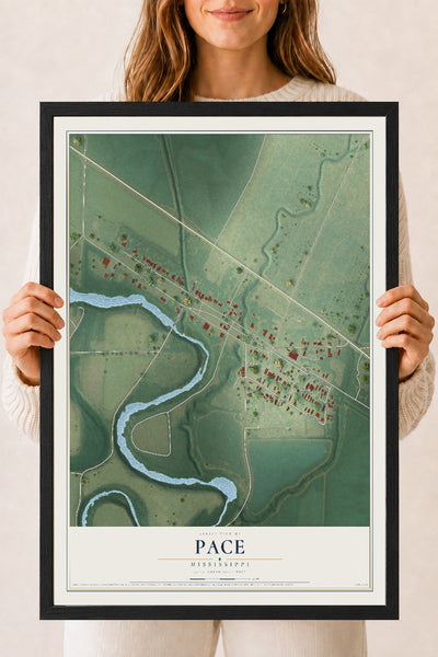 Map of Pace, Mississippi, 18 x 24 inch print in a black wood frame