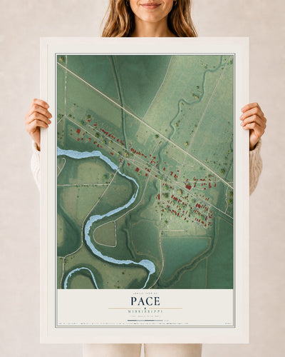 Map of Pace, Mississippi, 24 x 36 inch print in a white wood frame