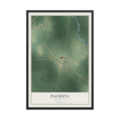 Map of Pachuta, Mississippi, 12 x 18 inch print in a black wood frame