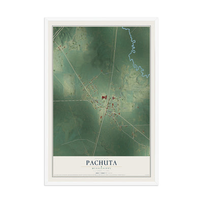 Map of Pachuta, Mississippi, 12 x 18 inch print in a white wood frame
