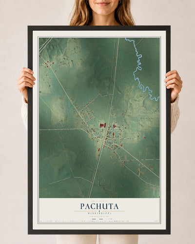 Map of Pachuta, Mississippi, 24 x 36 inch print in a black wood frame
