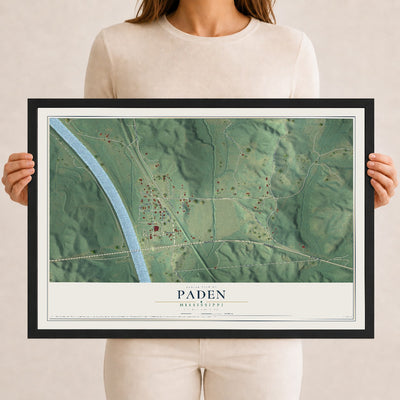 Map of Paden, Mississippi, 12 x 18 inch print in a black wood frame