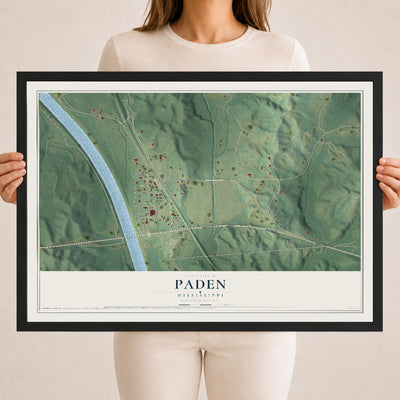 Map of Paden, Mississippi, 18 x 24 inch print in a black wood frame
