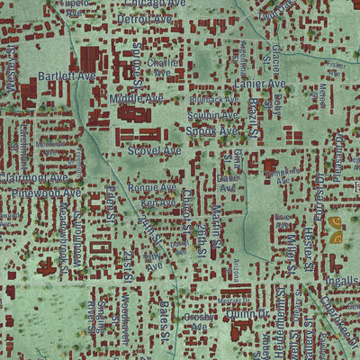 Close-up of the map of Pascagoula, Mississippi print showing street and building detail