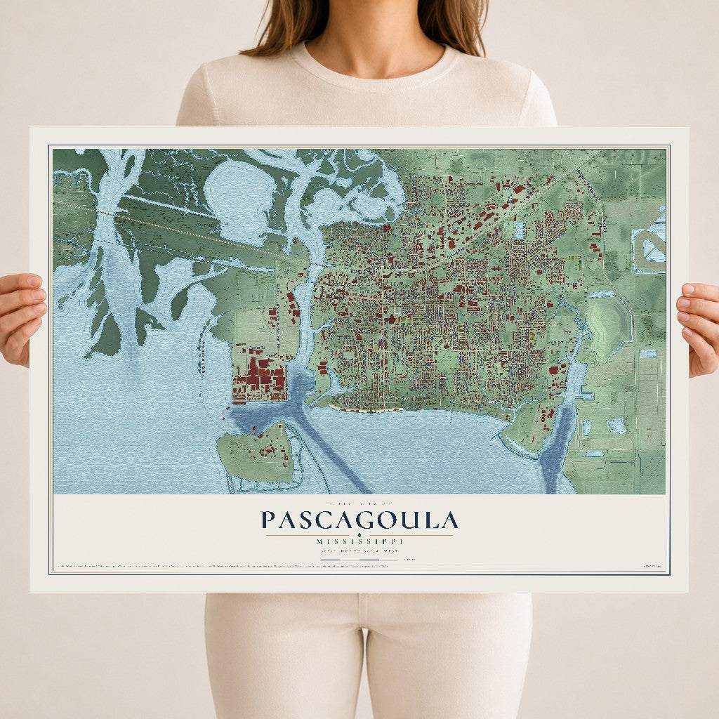 Map of Pascagoula, Mississippi, 18 x 24 inch unframed archival matte print