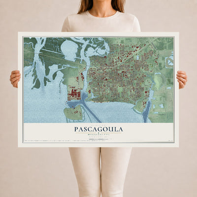 Map of Pascagoula, Mississippi, 24 x 36 inch unframed archival matte print