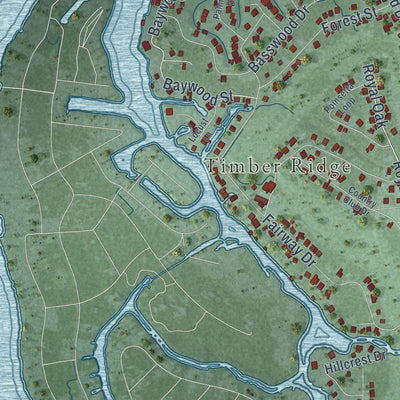 Close-up of the map of Pass Christian, Mississippi print showing street and building detail
