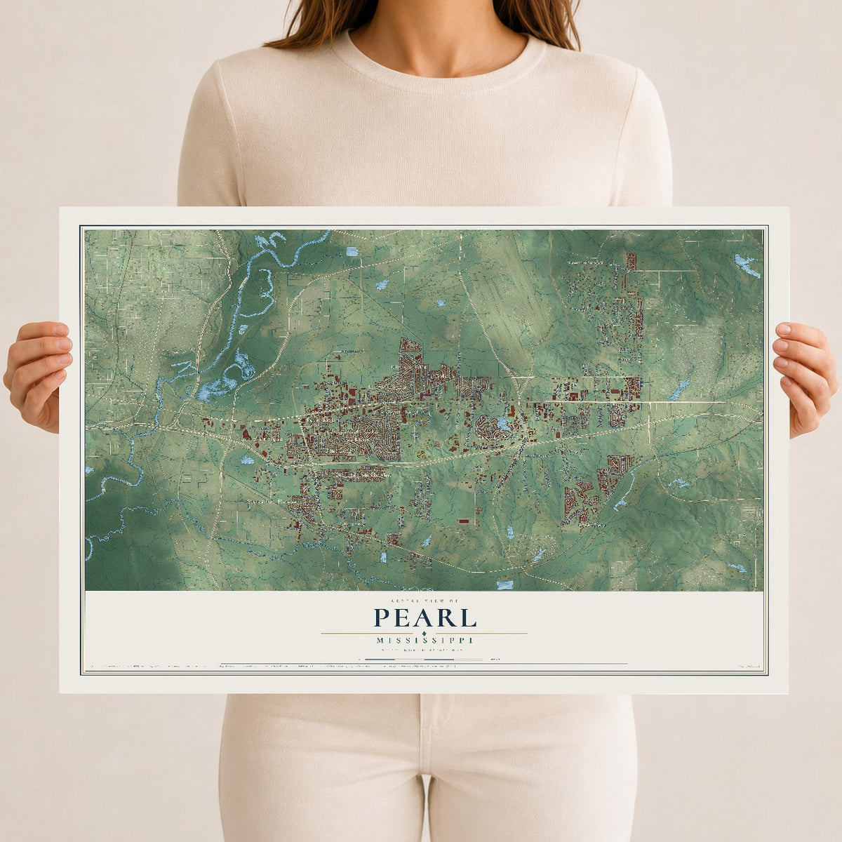 Map of Pearl, Mississippi, 12 x 18 inch unframed archival matte print