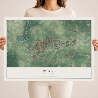 Map of Pearl, Mississippi, 18 x 24 inch unframed archival matte print
