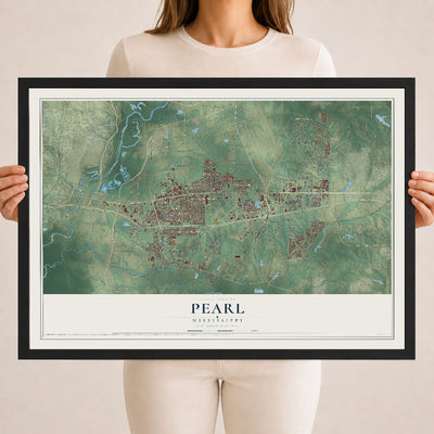 Map of Pearl, Mississippi, 18 x 24 inch print in a black wood frame