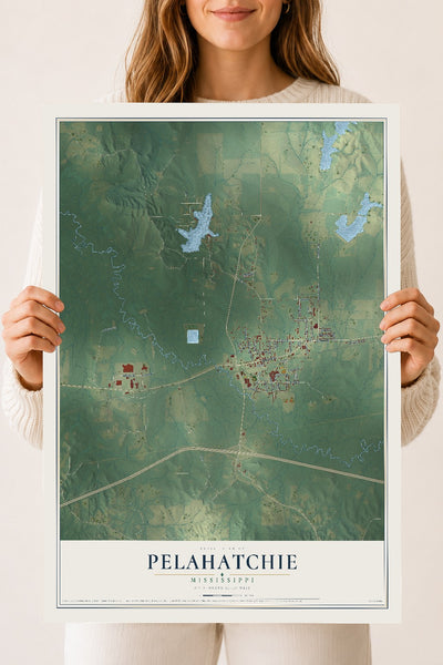 Map of Pelahatchie, Mississippi, 18 x 24 inch unframed archival matte print
