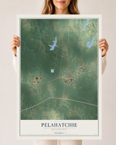 Map of Pelahatchie, Mississippi, 24 x 36 inch unframed archival matte print