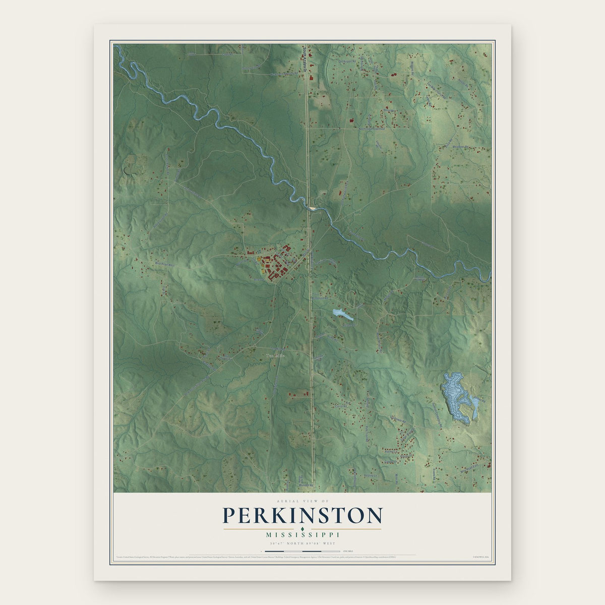 Perkinston, Mississippi map print, the full design