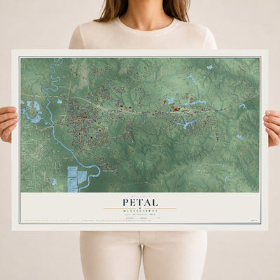 Map of Petal, Mississippi, 18 x 24 inch unframed archival matte print