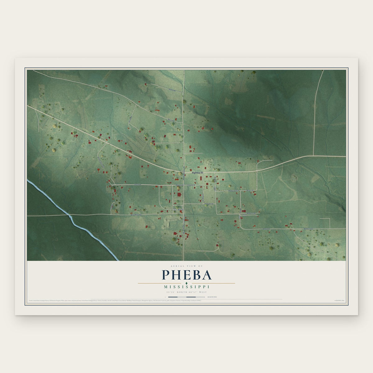 Pheba, Mississippi map print, the full design