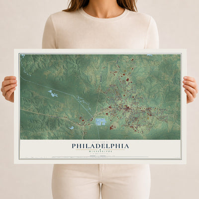 Map of Philadelphia, Mississippi, 12 x 18 inch unframed archival matte print