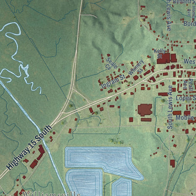 Second close-up of the map of Philadelphia, Mississippi print showing more streets and buildings