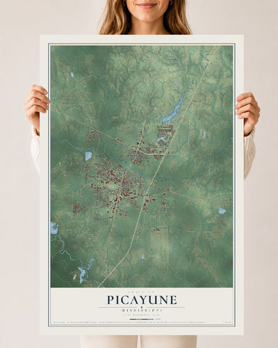 Map of Picayune, Mississippi, 24 x 36 inch unframed archival matte print
