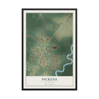 Map of Pickens, Mississippi, 12 x 18 inch print in a black wood frame