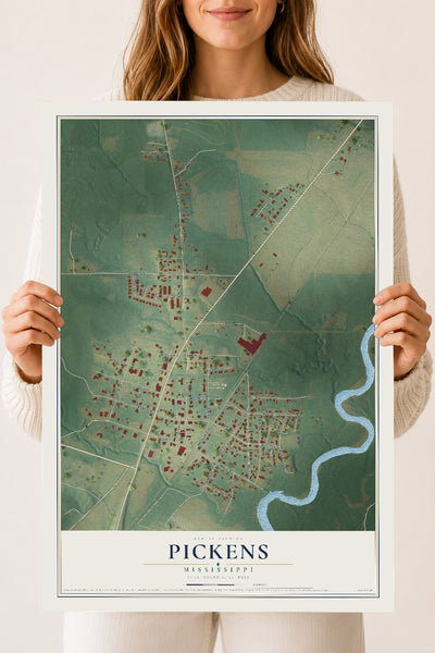 Map of Pickens, Mississippi, 18 x 24 inch unframed archival matte print