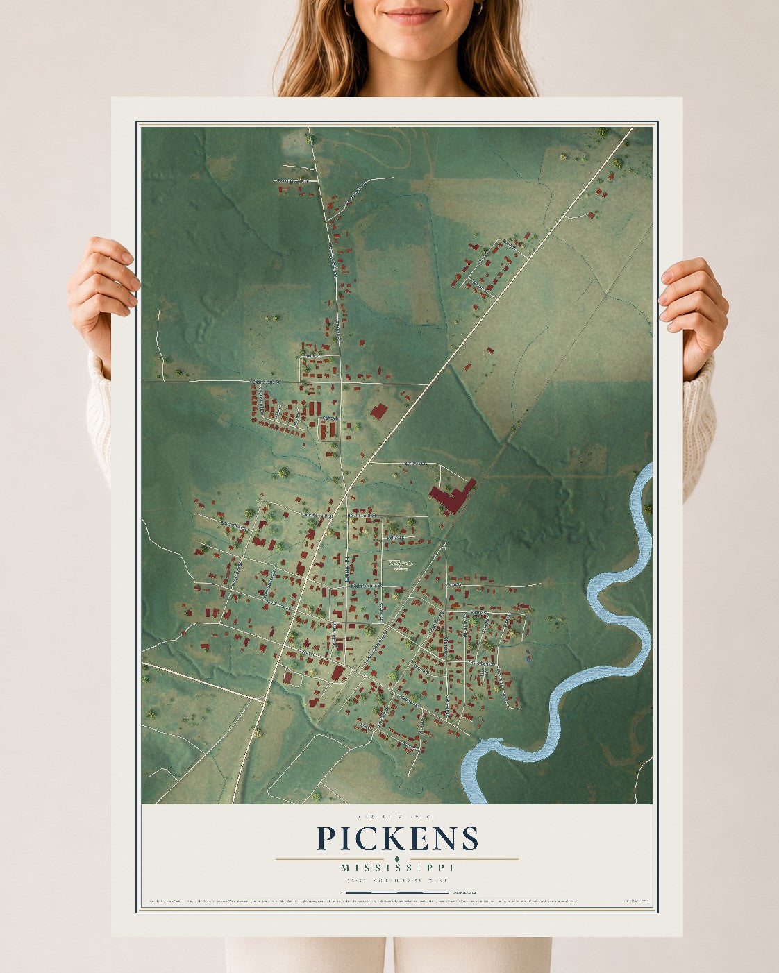 Map of Pickens, Mississippi, 24 x 36 inch unframed archival matte print