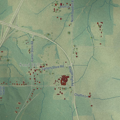 Close-up of the map of Pisgah, Mississippi print showing street and building detail