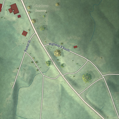 Second close-up of the map of Pittsboro, Mississippi print showing more streets and buildings