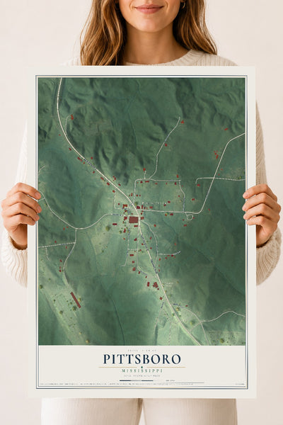 Map of Pittsboro, Mississippi, 18 x 24 inch unframed archival matte print