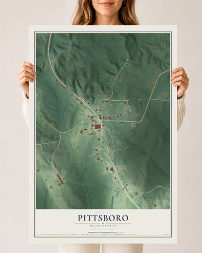 Map of Pittsboro, Mississippi, 24 x 36 inch unframed archival matte print