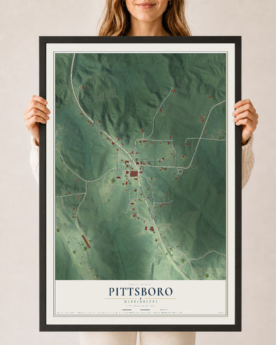Map of Pittsboro, Mississippi, 24 x 36 inch print in a black wood frame
