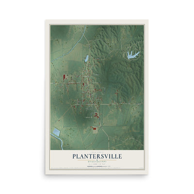 Map of Plantersville, Mississippi, 12 x 18 inch unframed archival matte print