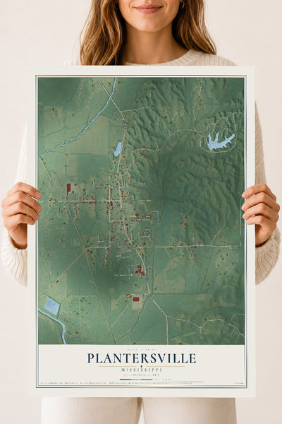 Map of Plantersville, Mississippi, 18 x 24 inch unframed archival matte print