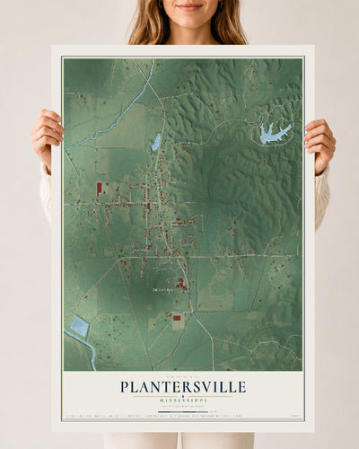 Map of Plantersville, Mississippi, 24 x 36 inch unframed archival matte print