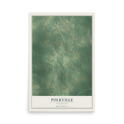 Map of Polkville, Mississippi, 12 x 18 inch unframed archival matte print