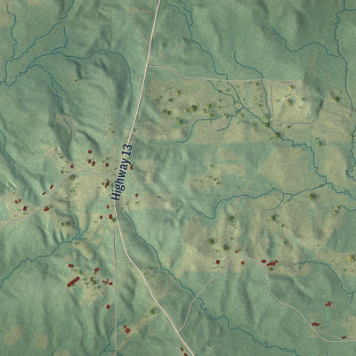 Second close-up of the map of Polkville, Mississippi print showing more streets and buildings