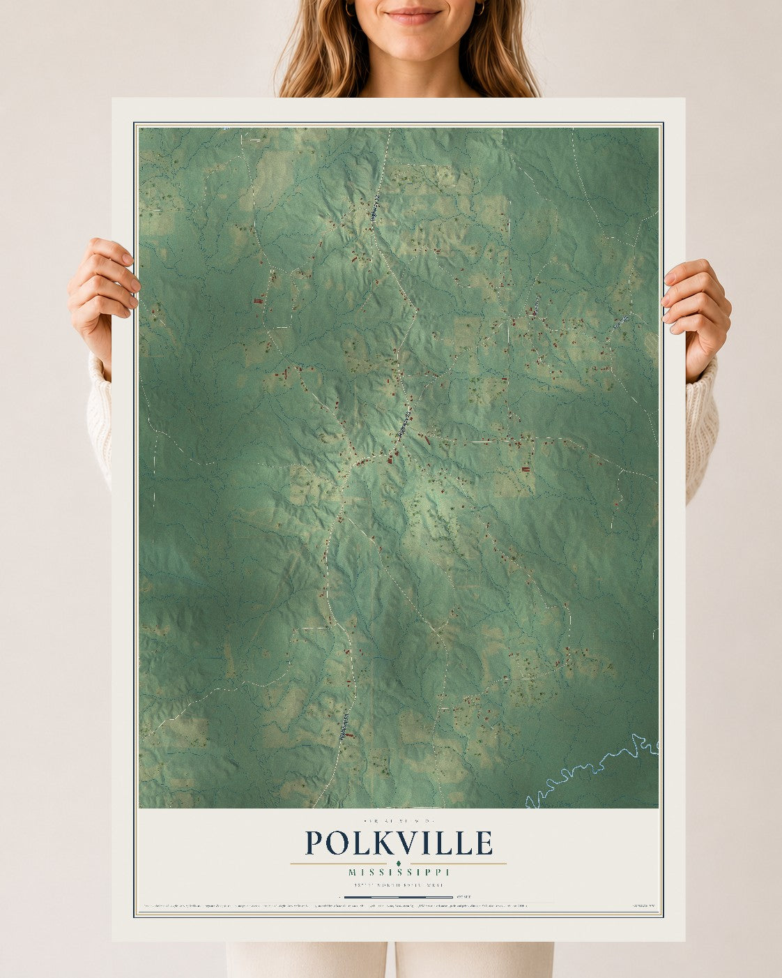 Map of Polkville, Mississippi, 24 x 36 inch unframed archival matte print